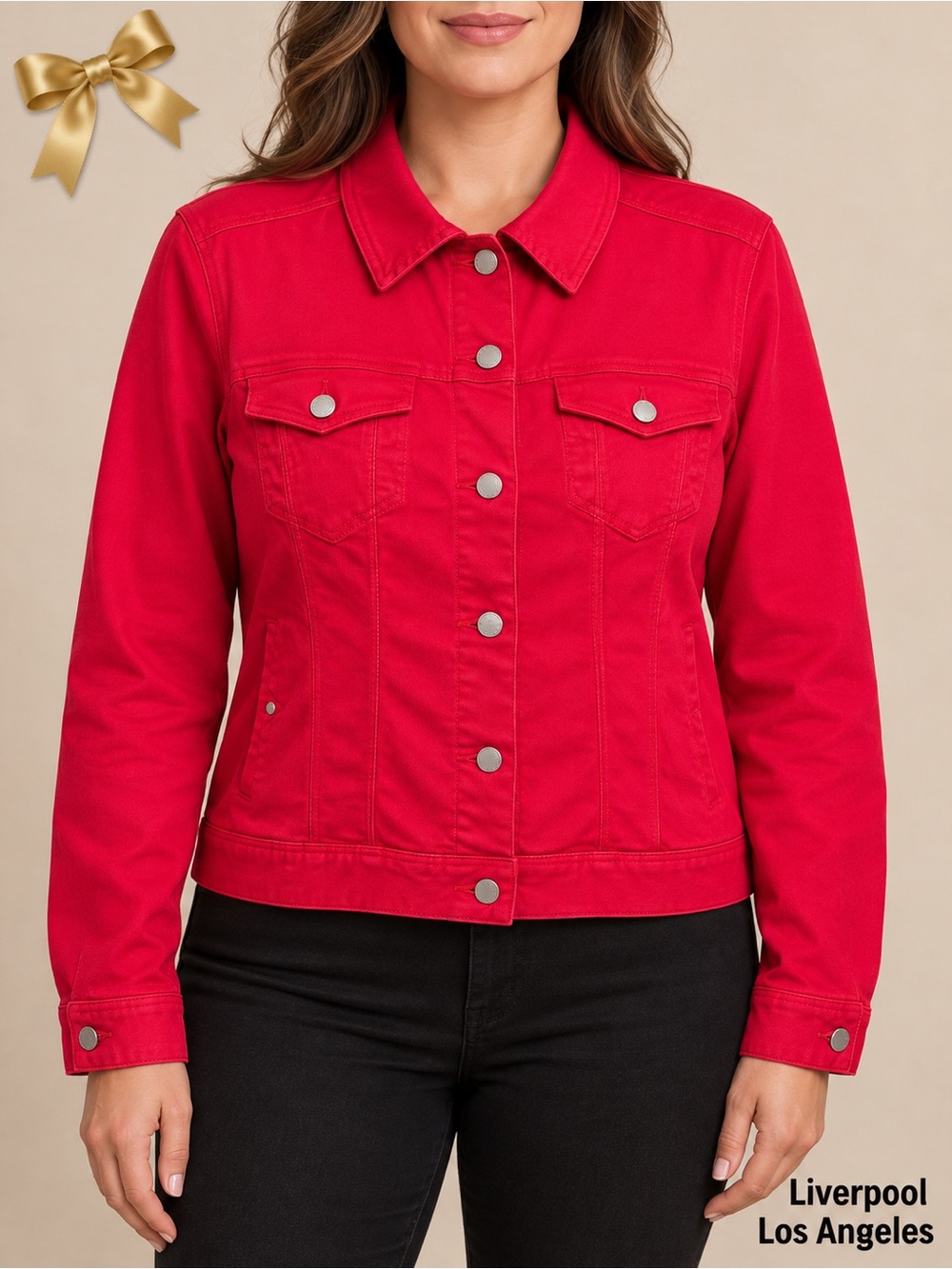 Liverpool Los Angeles Red Stretch Denim Jacket L